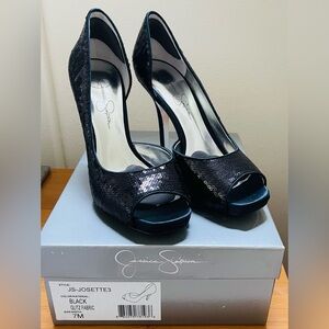 Jessica Simpson Sequin Peep Toe Heels (7M)